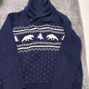 Versace Navy Turtleneck Fair Isle Sweater with Polar Bear Motif